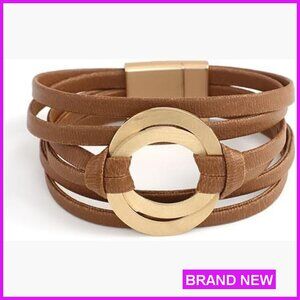 Leather Wrap Cuff Bracelet Boho Circle Charm Infinity Love Minimal Chic